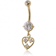 18K GOLD DOUBLE JEWELLED NAVEL BANANA WITH CZ HEART CHARM