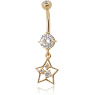 18K GOLD DOUBLE JEWELLED NAVEL BANANA WITHCZ STAR CHARM PIERCING