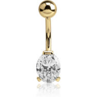 18K GOLD OVAL PRONG SET 8MM CZ NAVEL BANANA