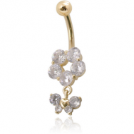 18K GOLD JEWELLED NAVEL BANANA WITH CZ BUTTERFLY CHARM PIERCING