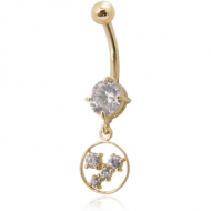 18K GOLD CZ HOOP CHARM NAVEL BANANA WITH HOLLOW TOP BALL