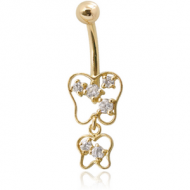 18K GOLD CZ BUTTERFLY CHARM NAVEL BANANA WITH HOLLOW TOP BALL PIERCING