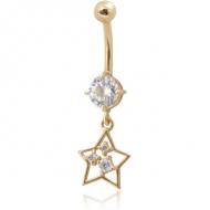 18K GOLD CZ STAR CHARM NAVEL BANANA WITH HOLLOW TOP BALL PIERCING
