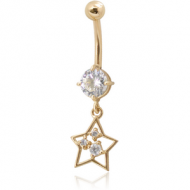 18K GOLD CZ STAR CHARM NAVEL BANANA WITH HOLLOW TOP BALL