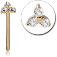 18K GOLD PRONG SET TRINITY JEWELLED STRAIGHT LARGE NOSE STUD