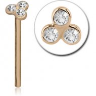 18K GOLD BEZEL SET TRINITY JEWELLED STRAIGHT LARGE NOSE STUD PIERCING