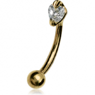 18K GOLD PRONG SET HEART CZ CURVED MICRO BARBELL PIERCING