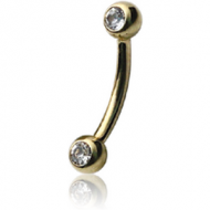 18K GOLD DOUBLE SIDE SWAROVSKI CRYSTALS JEWELLED CURVED MICRO BARBELL