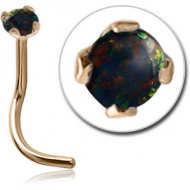 18K GOLD 2MM PRONG SET SYNTHETIC OPAL JEWELLED CURVED NOSE STUD PIERCING