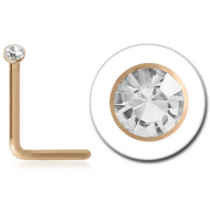 18K GOLD 90 DEGREE NOSE STUD WITH 1.6MM BEZEL SET DIAMOND PIERCING