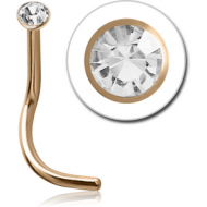 18K GOLD CURVED GOLD JEWELLED NOSE STUD WITH 2 MM BEZEL SET PIERCING