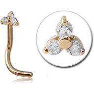 18K GOLD PRONG SET TRINITY JEWELLED CURVED NOSE STUD