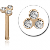 18K GOLD BEZEL SET JEWELLED TRINITY JEWELLED NOSE BONE PIERCING