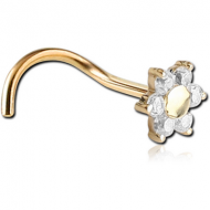 18K GOLD PRONG SET DIAMOND FOWER JEWELLED CURVED NOSE STUD