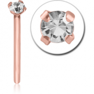 18K ROSE GOLD 2.5MM PRONG SET JEWELLED STRAIGHT LARGE NOSE STUD PIERCING