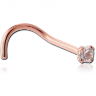 18K ROSE GOLD 2MM PRONG SET JEWELLED CURVED NOSE STUD PIERCING