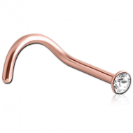 18K ROSE GOLD 1.8MM BEZEL SET JEWELLED CURVED NOSE STUD PIERCING
