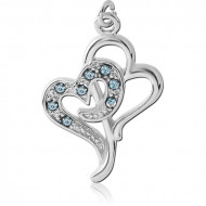 RHODIUM PLATED BRASS JEWELLED CHARM - TWO HEARTS
