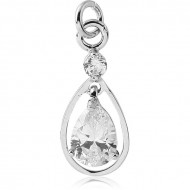 RHODIUM PLATED BRASS PRONG SET PEAR SWAROVSKI CRYSTAL JEWELLED CHARM