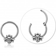 SURGICAL STEEL HINGE SEGMENT RING BEE CHARM WITH CZ ACCENTS