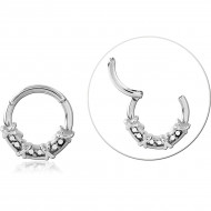 SURGICAL STEEL HINGE SEGMENT RING X PRONG CZ CLUSTER ARC DESIGN