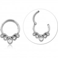 STEEL HINGE SEGMENT RING CLEAR BEZEL GEM SCALLOP FAN CLUSTER
