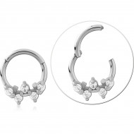 STEEL HINGE SEGMENT RING CROWN PRONG CLUSTER WITH CLEAR GEMS