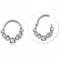 STEEL HINGE SEGMENT RING GRADUATED HEART FRAMES WITH CLEAR GEMS