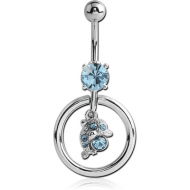RHODIUM PLATED JEWELED HOOP FASHION NAVEL BANANA PIERCING