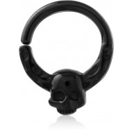 BLACK STEEL SEAMLESS RING HORNED SKULL
