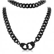 BLACK PVD COATED STAINLESS STEEL CUBAN NECK CHAIN WITH HANDCUFFS 45CMS