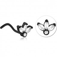 BLACK PVD COATED SURGICAL STEEL CURVED JEWELED NOSE STUD