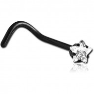BLACK PVD COATED SURGICAL STEEL CURVED PRONG SET STAR JEWELED NOSE STUD PIERCING