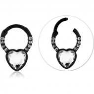 BLACK PVD COATED SURGICAL STEEL JEWELED HINGED SEGMENT RING