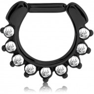 BLACK PVD COATED SURGICAL STEEL ROUND JEWELLED HINGED SEPTUM CLICKER