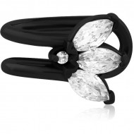 BLACK PVD COATED SURGICAL STEEL JEWELS EAR CLIPS - FLOWER