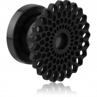 BLACK PVD COATED SURGICAL STEEL TUNNEL MANDALA LACE CUTOUT FRONT