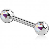 SURGICAL STEEL DOUBLE SIDE SWAROVSKI CRYSTALS JEWELLED NIPPLE BARBELL PIERCING