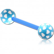 UV ACRYLIC FLEXIBLE BARBELL WITH PRINTED HEARTS BALL PIERCING