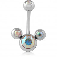 SURGICAL STEEL DOUBLE PREMIUM CRYSTALS JEWELLED NAVEL BANANA