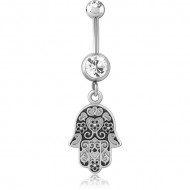 SURGICAL STEEL DOUBLE JEWELED NAVEL BANANA WITH CHARM PIERCING