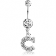 SURGICAL STEEL DOUBLE JEWELLED NAVEL BANANA WITH JEWELLED LETTER CHARM - C