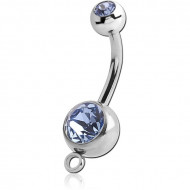 SURGICAL STEEL DOUBLE OPTIMA CRYSTAL NAVEL BANANA WITH HOOP PIERCING