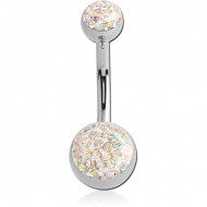 SURGICAL STEEL DOUBLE CRYSTALINE JEWELED BALL NAVEL BANANA