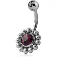 SURGICAL STEEL FLOWER JEWELLED NAVEL BANANA PIERCING