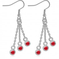 RHODIUM PLATED BRASS JEWELLED EARRINGS PAIR - THREE BALLS