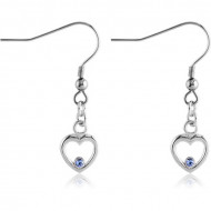 RHODIUM PLATED BRASS JEWELLED EARRINGS PAIR - HEART