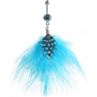 RHODIUM PLATED BRASS JEWELLED NAVEL BANANA WITH DANGLING CHARM - FEATHER PIERCING