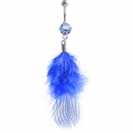 RHODIUM PLATED BRASS JEWELLED NAVEL BANANA WITH DANGLING CHARM - FEATHER PIERCING