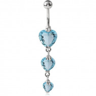 RHODIUM PLATED BRASS JEWELED NAVEL BANANA - TRIPPLE HEARTS PIERCING